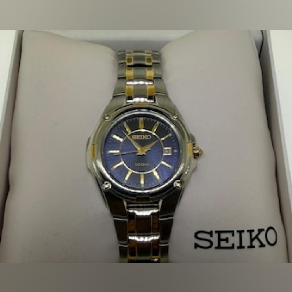 Seiko Gold and Silver Watch with Blue Face